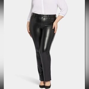 NYDJ Womens Faux Leather Marilyn Straight Pants 16 Black Sculpt-Her Trouser NWT